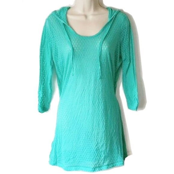 Marika Other - NWOT Marika Balance Collection Sheer Honeycomb Hoodie Tunic M Aqua